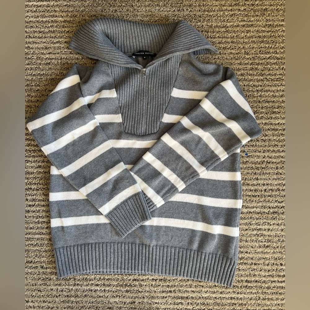 Grey and White stripped Sweater